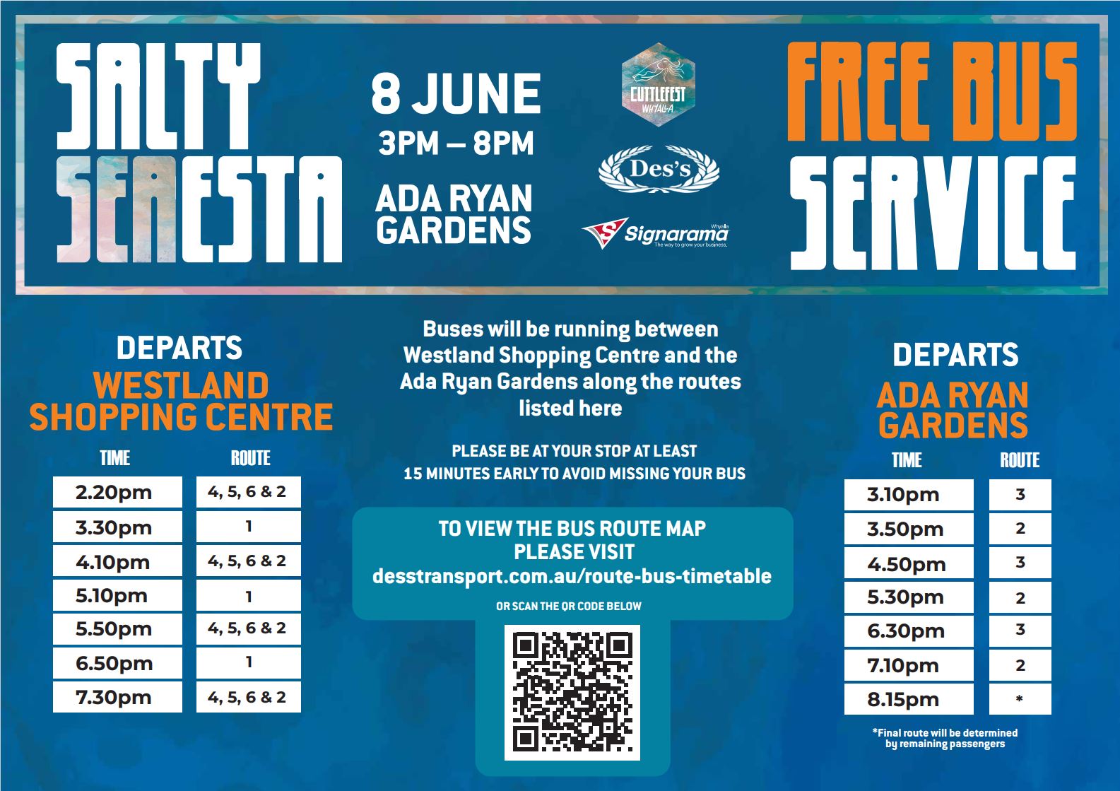 Salty Sea esta bus timetable 2024