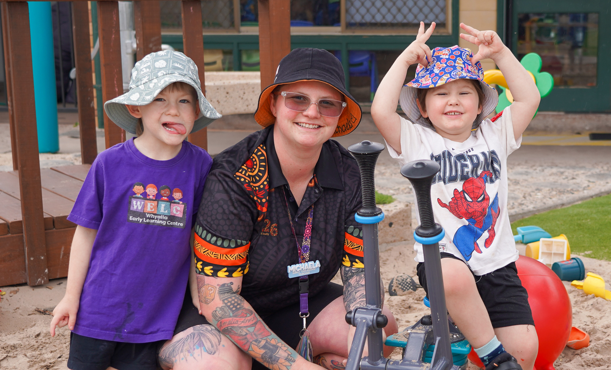 Michaela with young people.
