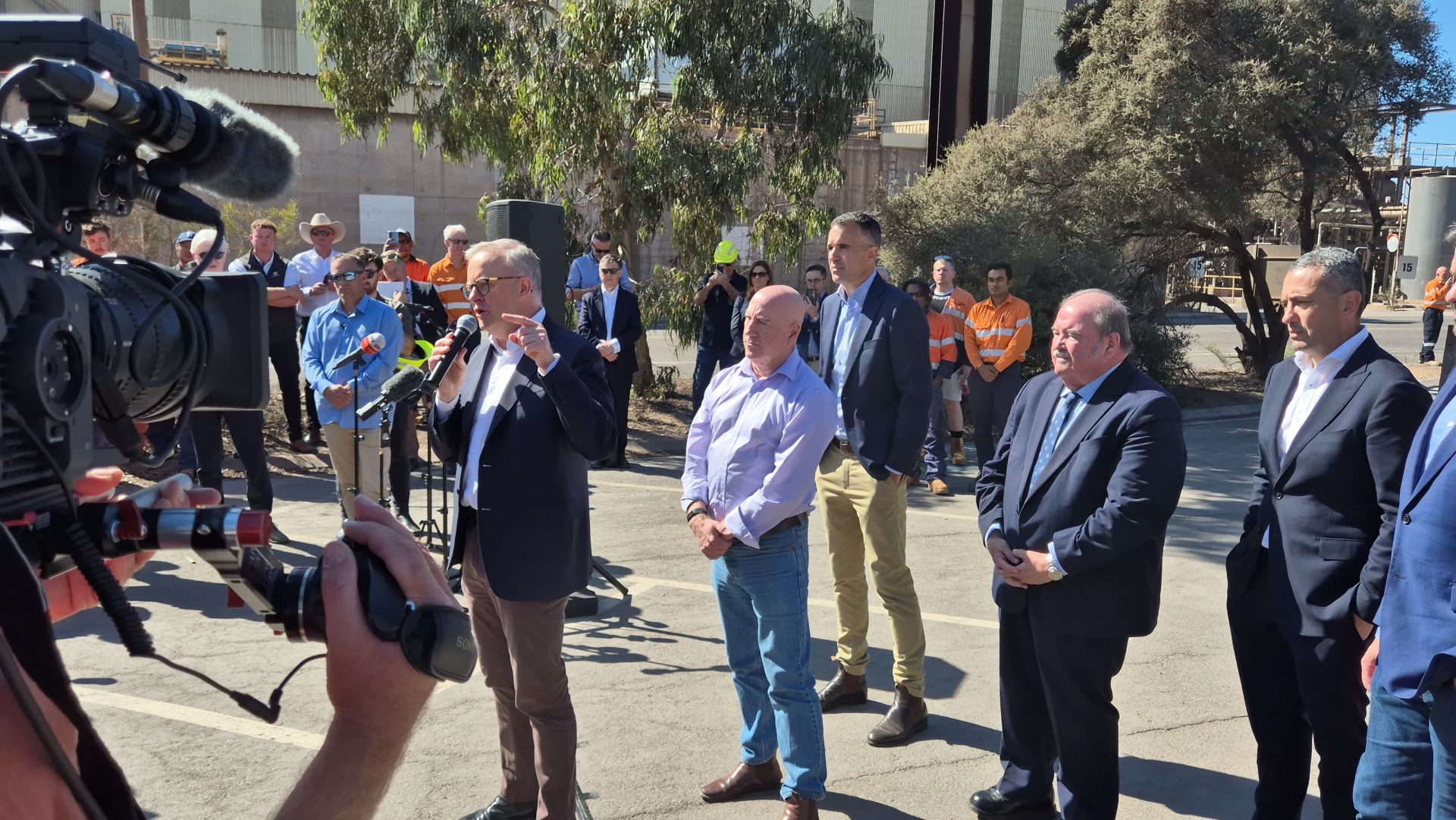 Prime Minister Anthony Albanese addressing steelworkers