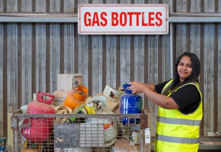 Gas bottles at waste station