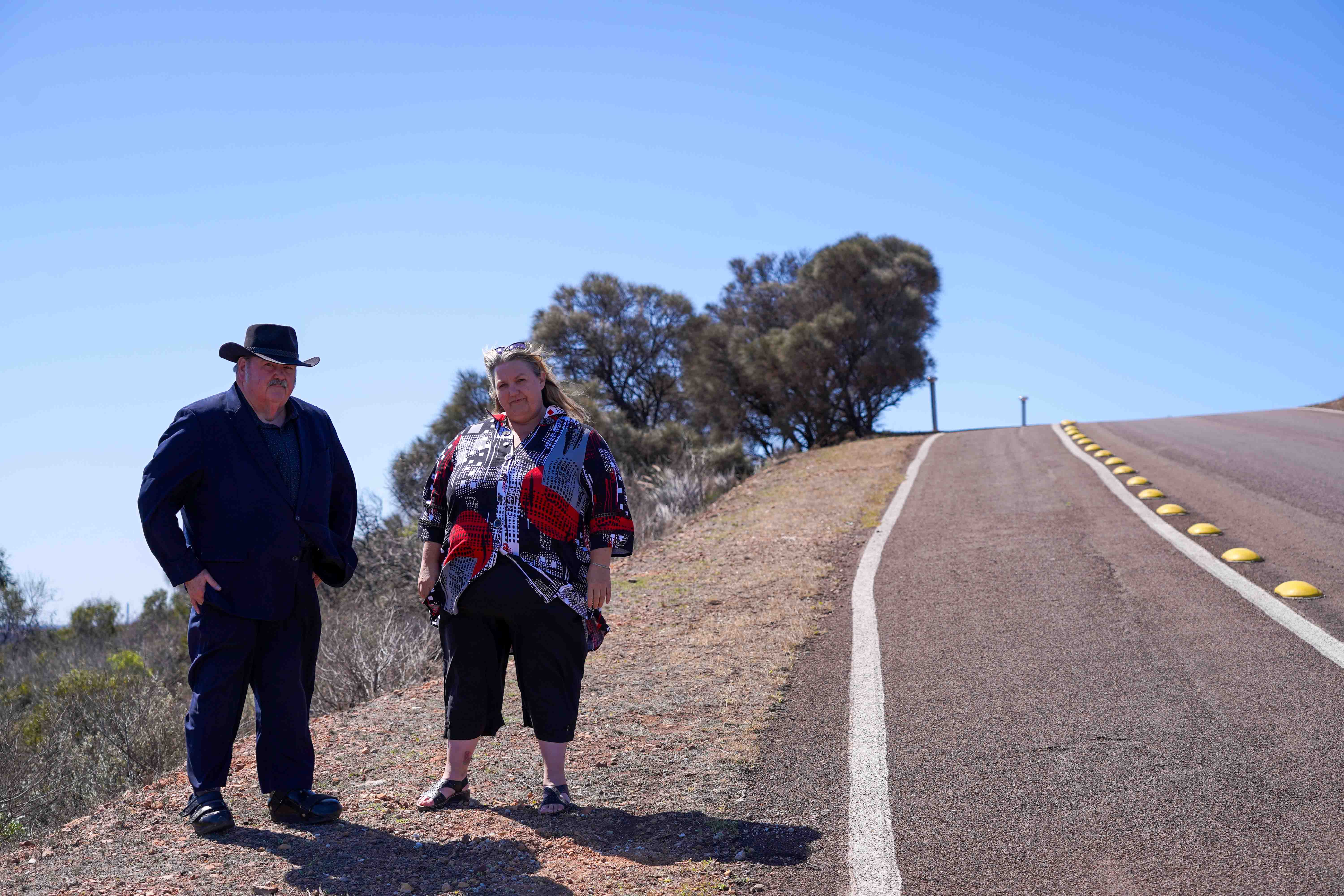 Mayor Phill Stone and Deputy Mayor Tamy Pond next to the vandalised site.